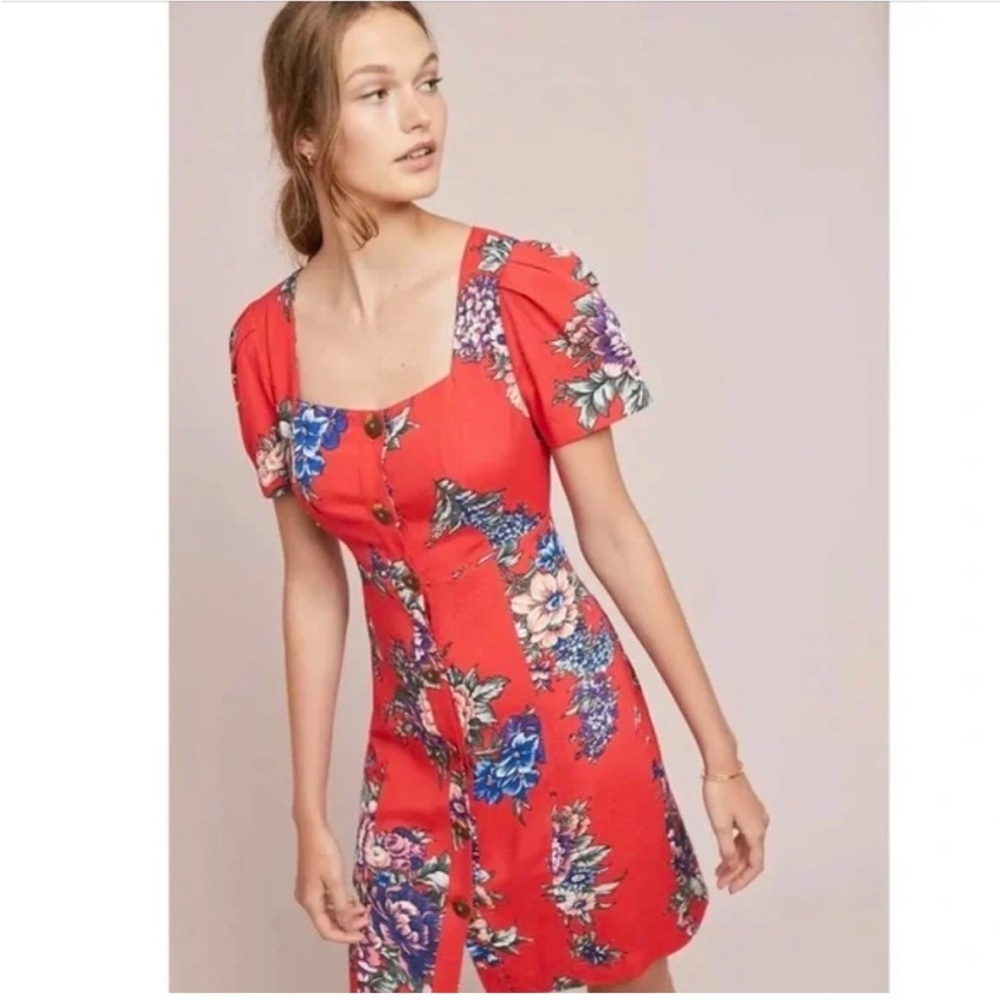 Anthropologie Red Floral Mini Dress